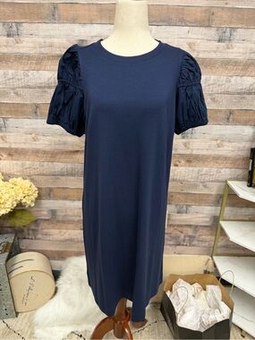 NWT Loft Navy T-Shirt Dress w/Puff Sleeve Medium